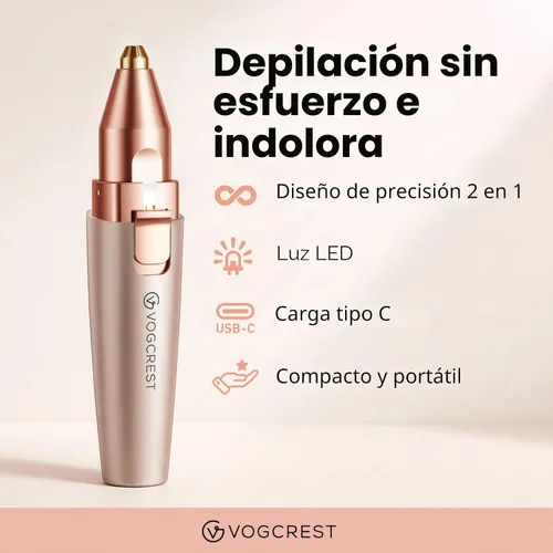 Miniatura 2 de VG VOGCREST Recortador de Cejas y Facial: 2 en 1 Recargable para Depilación Facial y Cejas - Afeitadora Corporal con Luz LED Integrada (Oro Rosa)