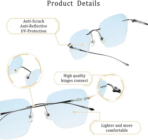 Miniatura 2 de LifeArt Pure Titanium Frame Glasses/Blue Light Blocking Reading Glasses, Reduce Eyestrain, Stylish for Men and Women