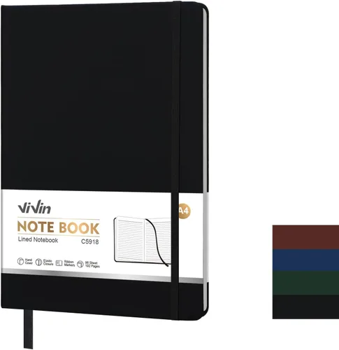 ViVin Cuaderno A4 con rayas universitarias para el trabajo, diario de tapa dura de cuero de 8.5 x 11 pulgadas, 192 páginas, cuaderno rayado