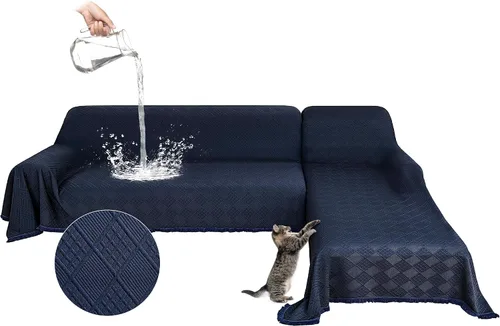 Miniatura 18 de Fundas impermeables para sofá modular en forma de L, 2 piezas, lavable, en forma de L, protector de muebles acolchado de jacquard para perros, Gris