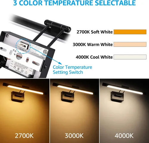 Miniatura 2 de LEONLITE 3CCT - Luz LED regulable, 2700 K/3000 K/4000 K seleccionable, marco de fotos giratorio CRI90 de metal completo para arte de pared, pintura