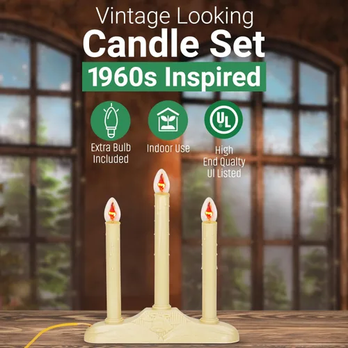 Miniatura 5 de Candelabro de Velas de Navidad para Ventana – con Bombillas Parpadeantes – 3 Luces para Interiores - Velas Eléctricas sin Llama para Ventana