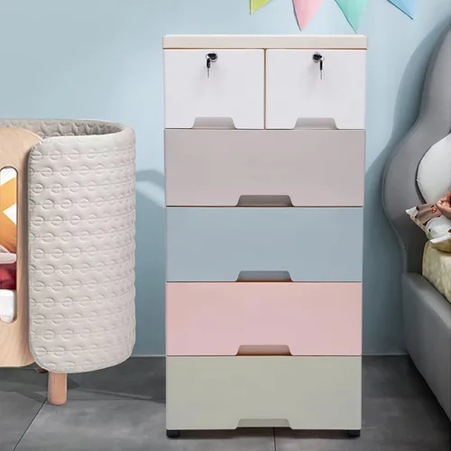 Miniatura 2 de Almacenamiento de cajones de plástico, 6 cajones de ropa, organizador alto de cómoda, cajones de almacenamiento de plástico resistente, gabinete