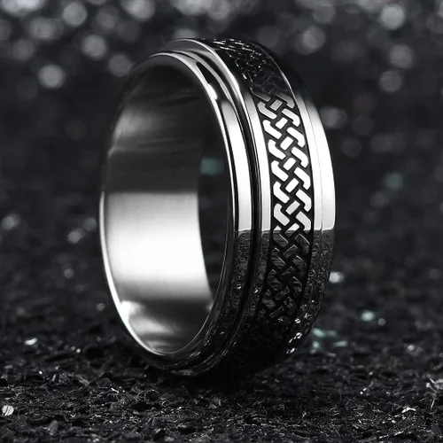 Miniatura 79 de King Will Anillo giratorio de acero inoxidable 316L para hombres y mujeres, 0.315 in de dragón/nudo celta, anillo para ansiedad para aliviar