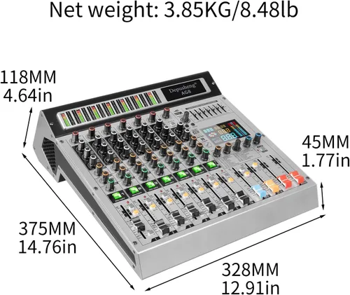 Miniatura 9 de Depusheng AG8 Mezclador de audio profesional de 8 canales con reproductor MP3, fuente USB de grabación, con agrupación y 2 interfaces AUX, 99
