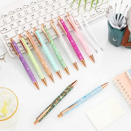 Miniatura 5 de Woanger Juego de 30 bolígrafos de lujo para mujeres y niñas, 10 bolígrafos brillantes y bonitos con purpurina, bolígrafo retráctil para escribir