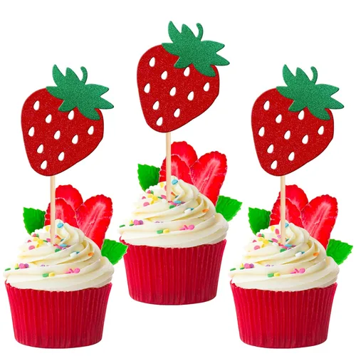 Miniatura 17 de 1 pieza de decoración para pastel de tercer cumpleaños con temática de fresa, flor brillante con temática de frutas dulces, decoración de pastel