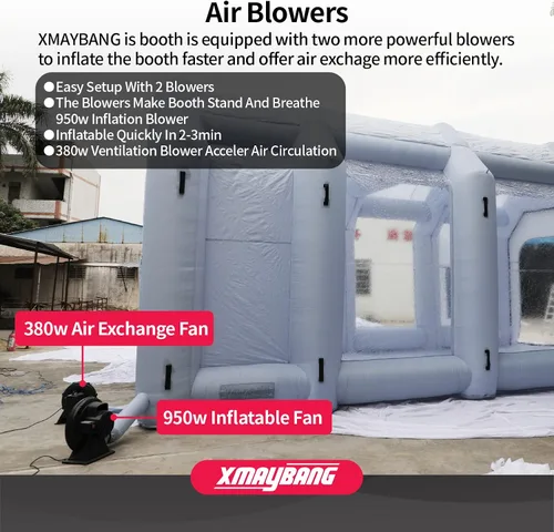 Miniatura 6 de Xmaybang Cabina de pintura inflable de 26 x 15 x 10 pies con 2 sopladores, estación de trabajo profesional para automóvil, cabina de pintura
