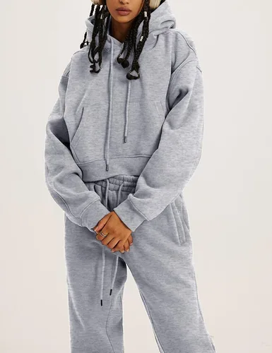 Miniatura 26 de Kissonic Conjunto deportivo de forro polar para mujer, 2 piezas, sudadera con capucha y pantalones deportivos
