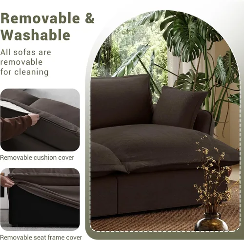Miniatura 6 de Sofá modular de mezcla de lino para sala de estar, cómodo sofá modular con relleno de plumón, moderno sofá cama convertible con asiento profundo