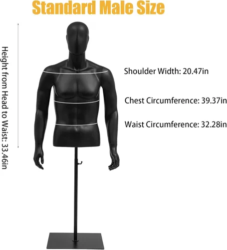 Miniatura 3 de Forma de vestido de torso de maniquí masculino, maniquí de costura con brazos desmontables, exhibición de maniquí con soporte de metal, altura
