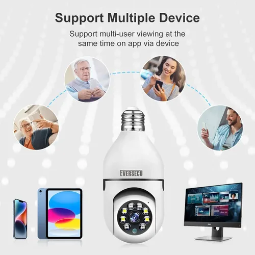 Miniatura 7 de EVERSECU Bombilla de luz inalámbrica de seguridad HD 1080P, WiFi de 2.4g y 5g, seguimiento automático de movimiento, audio de 2 vías, visión