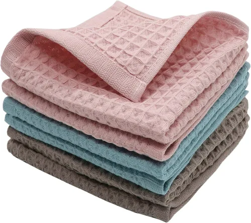 Paños clásicos de algodón 100% natural, tejido de gofre, suave y ultra absorbente, toalla de mano de baño ligera de secado rápido, juego de 6 (gris,
