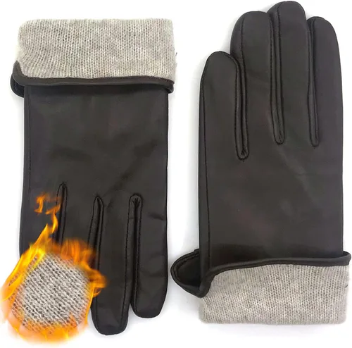 Miniatura 5 de ZLUXURQ Guantes de cuero suave italiano de lujo para mujer, guantes de piel de oveja genuina para mujer, guantes de clima frío con forro de cachemira