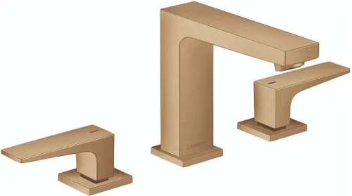 hansgrohe Metropol 32516141 - Grifo moderno para lavabo de baño de bajo flujo con 2 asas, 3 agujeros, 5 pulgadas de alto, en bronce cepillado,