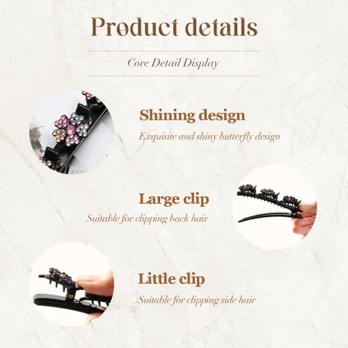 Miniatura 3 de Pinzas de pelo trenzadas con piedra de cristal brillante, pinza para el cabello para mujer, pinzas de pelo corto con pico de pato, clip de pelo