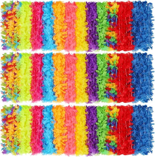 Miniatura 9 de Jexine 250 piezas de collar floral hawaiano a granel tropical Luau Leis verano playa floral para decoración de fiesta de cumpleaños, bodas y Azul