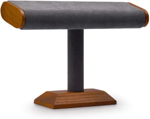 Miniatura 5 de Oirlv Soporte de exhibición de reloj en T de madera maciza soporte organizador de joyas para reloj pulsera encimera mesa de joyería gris
