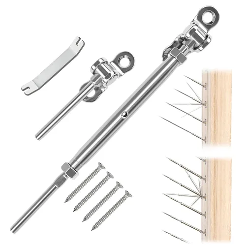 Miniatura 7 de Muzata 20 pares de barandillas de cable de 1/8 pulgadas, kit de tornillos, tensor de palanca para poste de madera, acero inoxidable T316, sistema