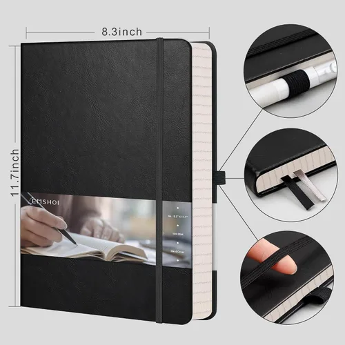 Miniatura 2 de EMSHOI Diario punteado, 8.5 x 11 pulgadas, tapa dura de cuero para mujeres y hombres, 192 páginas, cuaderno de cuadrícula de puntos de 100 GSM