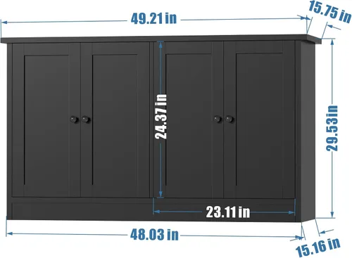 Miniatura 2 de holzart Armario de almacenamiento de buffet negro con 4 puertas, gabinete de barra de café de 49 pulgadas de ancho, aparador de buffet de cocina