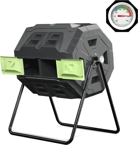 Miniatura 7 de SQUEEZE master Contenedor grande de compost, giratorio para jardín al aire libre con termómetro, medición automática de temperatura, marco de acero
