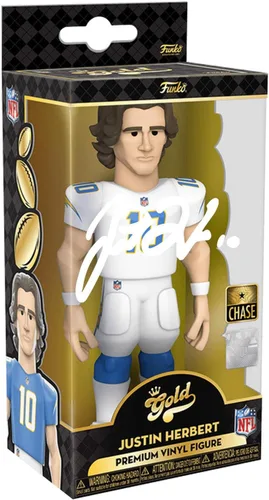 Miniatura 2 de Justin Herbert Gold - Figura de Fútbol de la NFL: Los Angeles Chargers de 5 pulgadas con autógrafo láser