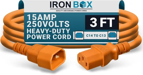 Miniatura 22 de IronBox Electric - Cable de Alimentación C14 a C13 de Servicio Pesado, 15A, 250V, Cable de Extensión para Computadora 14/3 AWG - Cables