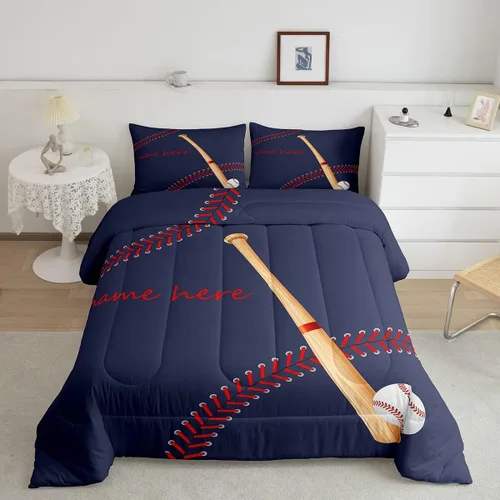 Miniatura 10 de Juego de ropa de cama con relleno de edredón de béisbol, juego de cama de juego de pelota individual para niños, adolescentes, bates, juego