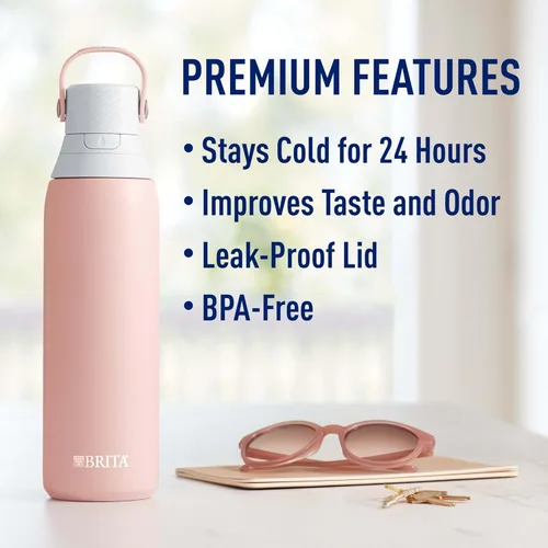 Miniatura 4 de Botella de agua con filtro de acero inoxidable Brita Premium, sin BPA, reutilizable, aislada, reemplaza 300 botellas de agua de plástico, el filtro
