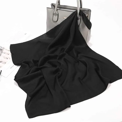 Miniatura 82 de Conjunto de bufanda de poliéster de gasa cuadrada de satén suave y grande para mujer, cuello de cabeza, multiuso, colores sólidos disponibles