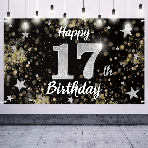Miniatura 35 de Decoración de feliz cumpleaños 37, cartel grande de fondo de cumpleaños de 37 años con estrella de ensueño negro y plateado – Decoración de fiesta