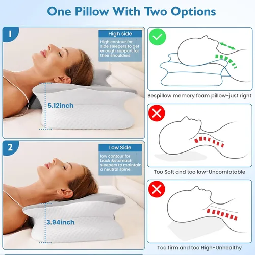 Miniatura 5 de Almohada cervical para aliviar el dolor de cuello, almohada cervical para dormir de lado, almohada ergonómica de espuma viscoelástica para dormir