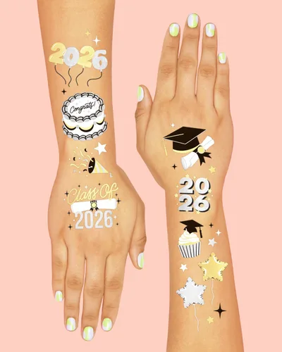 Miniatura 4 de xo, Fetti Tatuajes temporales de graduación 2026 – 48 estilos de aluminio Decoraciones de fiesta de graduación, accesorio para niñas graduadas