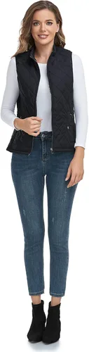 Miniatura 6 de LONGKING Chaleco para mujer con un bolsillo interior, cuello alto, ligero, con cremallera, acolchado, para mujer