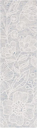 Miniatura 4 de SAFAVIEH Jardin Collection - Alfombra de pasillo, 2 pies 3 pulgadas x 8 pies, azul y marfil, lana floral hecha a mano, ideal para zonas de alto