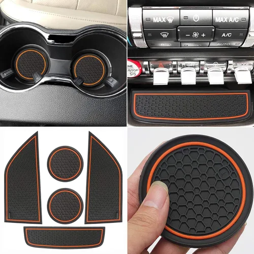 Miniatura 7 de Auprite Alfombrillas Antideslizantes para Accesorios de Mustang 2015-2023, Se Ajustan Perfectamente Alfombrillas para Portavasos Alfombrillas
