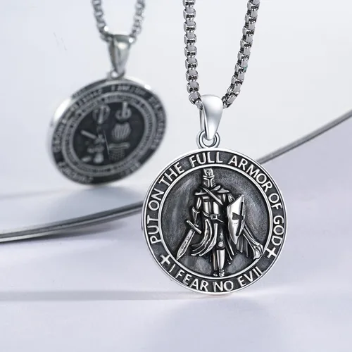 Miniatura 619 de Collar con colgante de plata de ley 925 con medalla de San Patrón, joyería religiosa para hombres y mujeres, con cadena de acero inoxidable 316L