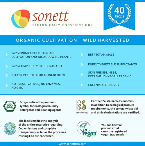 Miniatura 4 de Sonett Detergentes líquidos orgánicos para lavandería, sensibles (1 unidad) para personas con alergias, sin OMG, certificado orgánicamente cultivado