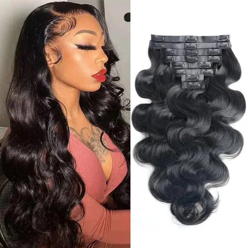 Miniatura 16 de Extensiones de cabello humano real con clip, 8 unidades, cabello humano Remy liso de seda suave natural, 4.23 oz, 20 pulgadas, negro natural #1B, 8