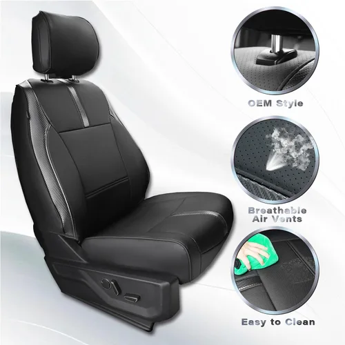 Miniatura 5 de Fundas de asiento para Ford F150, fibra de carbono de ajuste personalizado, accesorios de camiones de cuero XL/XLT 2015-2026