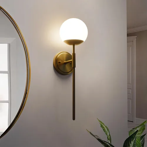 Miniatura 6 de Juego de 2 apliques de pared de latón envejecido, apliques modernos de tocador de baño para iluminación de pared, luminarias de tocador con vidrio