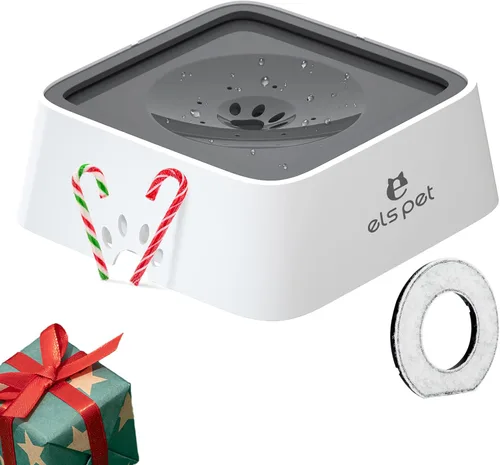 ELS PET - Dispensador de agua sin derrames y de alimentación lenta - Tazón de viaje de gran capacidad de 70oz/2L para perros y gatos (Gris)