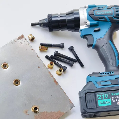 Miniatura 6 de Herramienta de tuerca remachadora inalámbrica, pistola de tuerca remachadora alimentada por batería para tuercas métricas M4-M5-M6-M8-M10, remachado