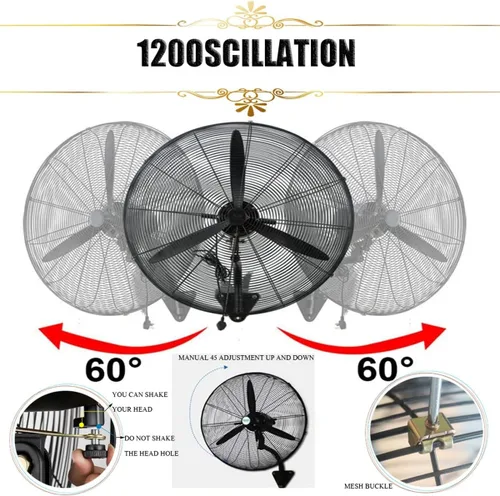 Miniatura 4 de Ventilador de pared de metal pequeño para exteriores, ventilador de pared industrial de 19.7 pulgadas, 25.6 pulgadas 29.5 pulgadas, ventilador 3