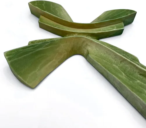 Miniatura 4 de Cruz tallada a mano de madera para decoración de pared, arte de pared de crucifijo grande hecho a mano (11.81 pulgadas, verde)