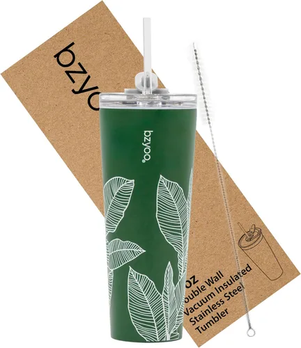 bzyoo SUP - Vaso aislado al vacío de doble pared con popote y tapa, botella de agua de acero inoxidable, taza de viaje, regalo de San Valentín para