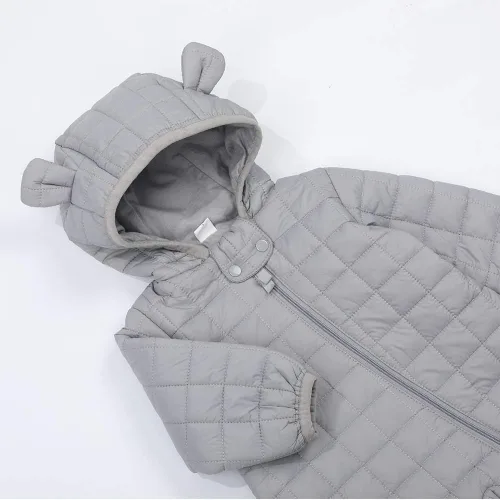 Miniatura 10 de DDY Traje de nieve para bebé niña niño de 0 a 3 meses, chaqueta de plumón con capucha, mameluco para bebé, mameluco para invierno, color gris