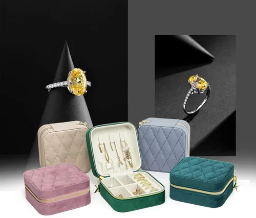 Miniatura 7 de KAMIER Joyeros pequeños para mujer Joyero portátil de viaje Caja organizadora de joyas de piel sintética para aretes, anillos, collares (beige)