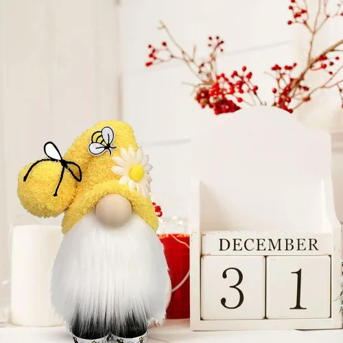 Miniatura 4 de Adornos de elfo de abejorro, gnomos de peluche, hechos a mano, diseño de girasol, enano, estante de gnomo, bandeja escalonada, decoración del día